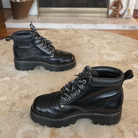 Vintage Roots Tuff Leather Hiking Boots Black Chunky Lug Sole - Picture 6 of 14